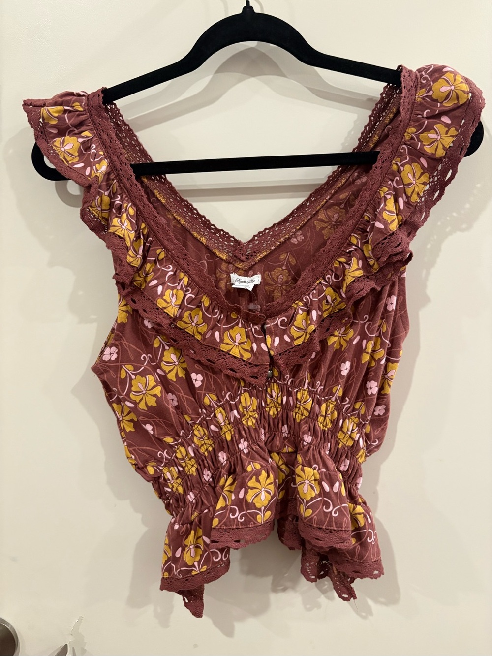 Kimchi Blue - Tank Tops and Camis  Burgundy Floral Ruffle Sleeveless Top - Picture 3 of 5